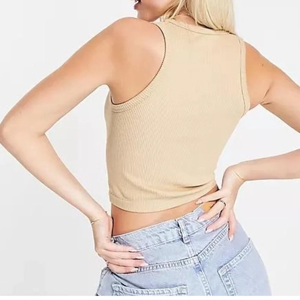 Seamless Ribbed Racer‎ Tank in Tan - Picture 6 of 6